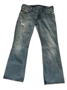 DIESEL Men’s Zathan Vintage Wash Denim Jeans Boot Cut Distressed Button Fly 36